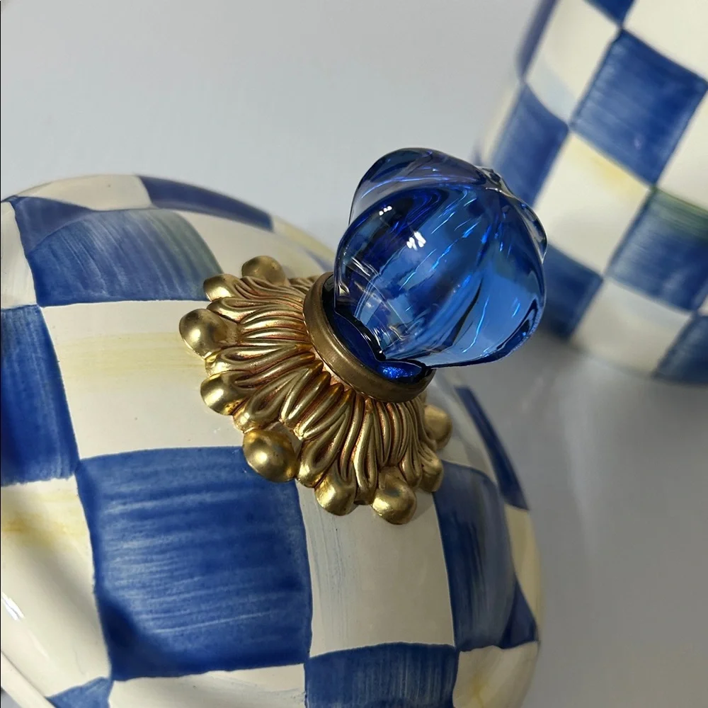 MacKenzie-Childs Royal Blue Check Large Canister Enamelware Kitchen Storage - Picture 8 of 8